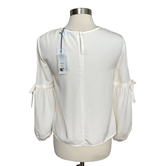 NWT Draper James 6 Willow White Long Sleeve Bell Collection Bow Tie Sleeve Blous - Picture 3 of 7